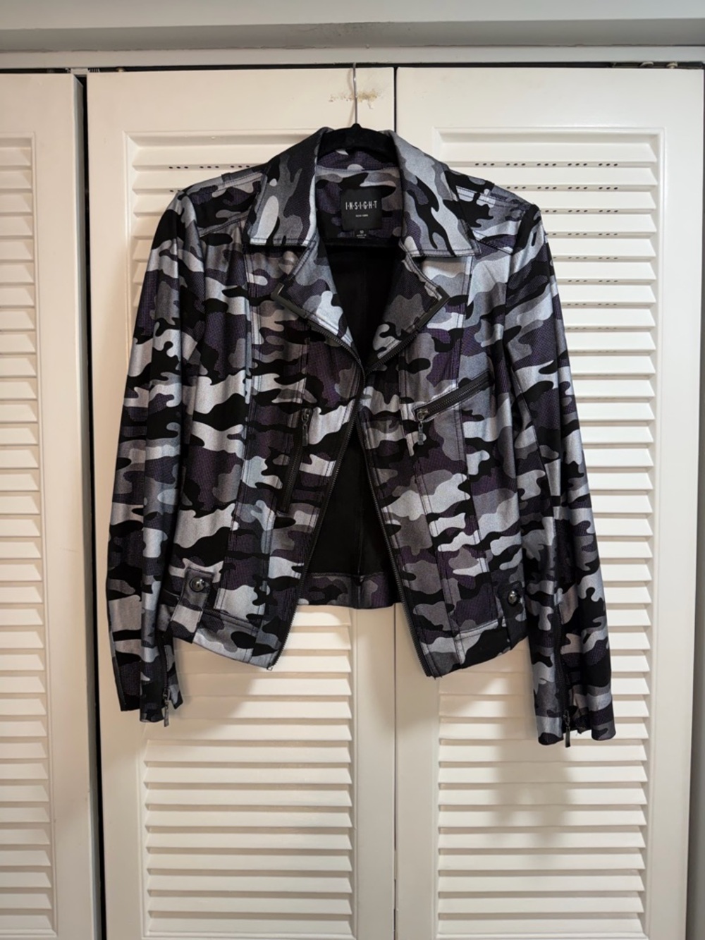 Insight Women's Black & Silver Metallic Camo Moto Jacket